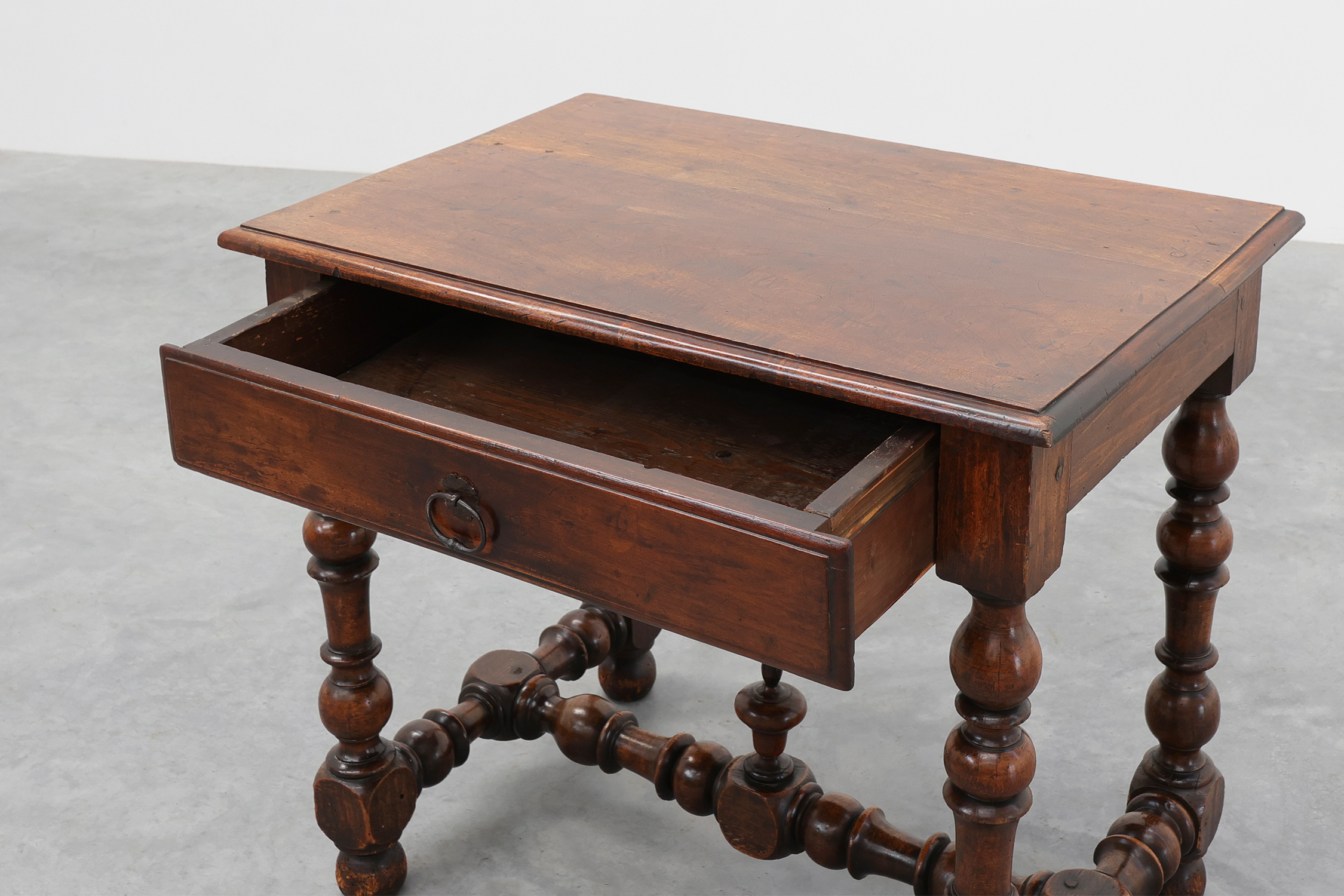 French Louis XIII Walnut Side Table with Drawer and Turned Legs, circa 1850thumbnail